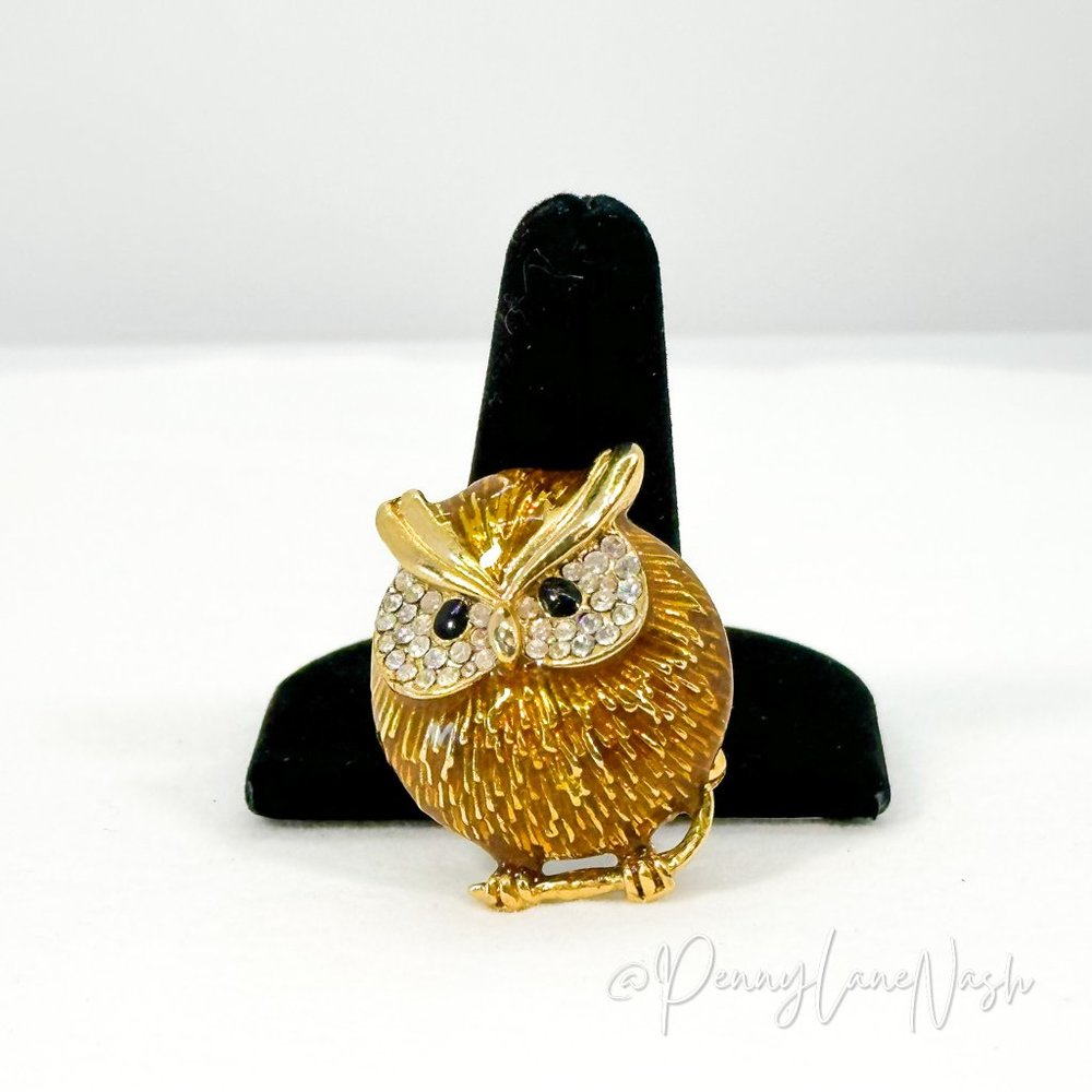 Vintage Owl/Bird Gold Tone with Rhinestones Pin Brooch - Picture 1 of 4